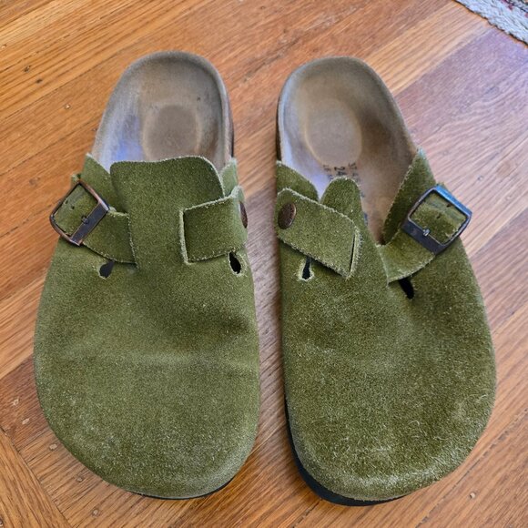 Betula Birkenstock Green Suede Boston Clogs, Sz 37 - Picture 1 of 14